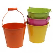 Spand plantekrukke metal dekorativ spand farverige farver Ø14cm H12cm 6 stk