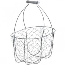 Artikel Trådkurv med håndtag, kurve nostalgisk, metalkurv shabby chic, antikt look sølv, hvid L35/30/25cm H46,5/35/25cm sæt med 3 stk.