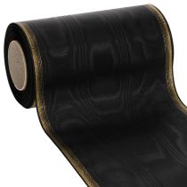 Artikel Elegant moiré kransbånd, 175 mm sort med perlekant og taftvævning, dekorativt bånd til begravelsesblomster, sløjfebånd, 25 m