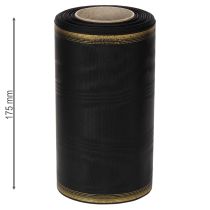 Artikel Elegant moiré kransbånd, 175 mm sort med perlekant og taftvævning, dekorativt bånd til begravelsesblomster, sløjfebånd, 25 m
