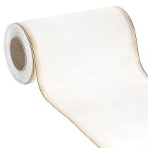 Artikel Elegant moiré kransbånd, 200 mm hvid med guldperlekant og speciel finish, 25 m - Perfekt til dekorationer og fester