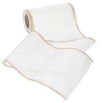 Artikel Elegant moiré kransbånd, 200 mm hvid med guldperlekant og speciel finish, 25 m - Perfekt til dekorationer og fester