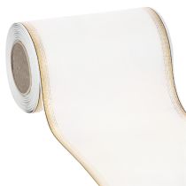 Artikel Elegant moiré kransbånd med guldkant, bryllupsdekoration, sørgebånd, hvidt 150 mm x 25 m