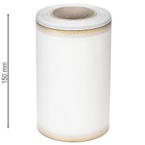 Artikel Elegant moiré kransbånd med guldkant, bryllupsdekoration, sørgebånd, hvidt 150 mm x 25 m