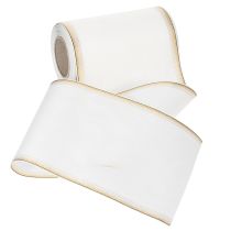 Artikel Elegant moiré kransbånd med guldkant, bryllupsdekoration, sørgebånd, hvidt 150 mm x 25 m