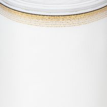 Artikel Elegant moiré kransbånd med guldkant, bryllupsdekoration, sørgebånd, hvidt 150 mm x 25 m