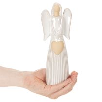 Artikel Englefigur med hjertedekoration i cremehvid, 23 cm