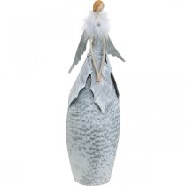 Deco engle figur med fjer boa grå metal dekoration Jul 38cm