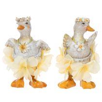 Artikel Dekorativ andefigur i blomstret kjole, forår, detaljeret sommerdekorationstilbehør, 11 cm, 2 stk.