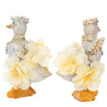 Artikel Dekorativ andefigur i blomstret kjole, forår, detaljeret sommerdekorationstilbehør, 11 cm, 2 stk.