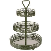 Artikel Serveringsfad i metal, grøn, tre niveauer, grantræsdekoration, rund, 49 cm