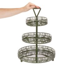 Artikel Serveringsfad i metal, grøn, tre niveauer, grantræsdekoration, rund, 49 cm