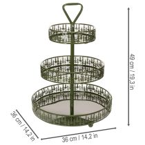 Artikel Serveringsfad i metal, grøn, tre niveauer, grantræsdekoration, rund, 49 cm