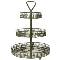 Artikel Serveringsfad i metal, grøn, tre niveauer, grantræsdekoration, rund, 49 cm