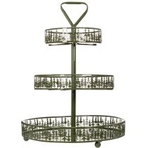 Artikel Serveringsfad i metal, grøn, tre niveauer, grantræsdekoration, rund, 49 cm