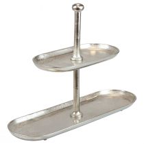 Kagestand vintage metal sølv borddekoration 2 etager 52×16×39cm