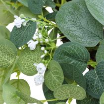 Dekorativ krans eucalyptus grønne hvide blomster kunstige Ø45cm