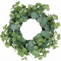 Dekorativ krans eucalyptus grønne hvide blomster kunstige Ø45cm