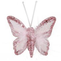 Artikel Feather Butterfly Dekoration Clip Pink Hvid 5x4,5cm 4 stk