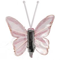 Artikel Feather Butterfly Dekoration Clip Pink Hvid 5x4,5cm 4 stk