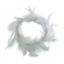 Fjerkrans hvid Ø15cm forårsdekoration med ægte fjer 4stk
