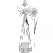 Forårsdekoration, blomsterfe som lanterne, metal borddekoration, alf med blomst hvid H32,5cm