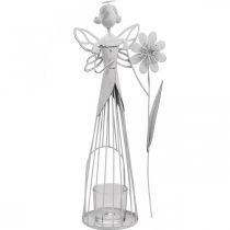 Forårsdekoration, blomsterfe som lanterne, metal borddekoration, alf med blomst hvid H32,5cm