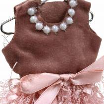 Artikel Julepynt nissekjole på bøjle pink, brun/creme 16cm 4 stk assorteret