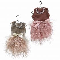 Artikel Julepynt nissekjole på bøjle pink, brun/creme 16cm 4 stk assorteret
