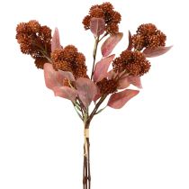Fed Høne Rød Sedum Stengrøde Kunstige Blomster 41cm 3stk