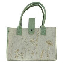 Filtpose med hank med blomster cremegrøn 30x18x37cm