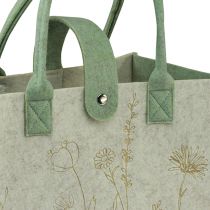 Artikel Filtpose med hank med blomster cremegrøn 30x18x37cm