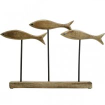 Artikel Maritim dekoration, dekorativ skulptur, træfisk på stativ, naturfarve, sort H30cm L45cm