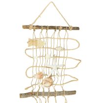 Artikel Fiskenet i jute med skaller, maritim vægdekoration 25×55 cm