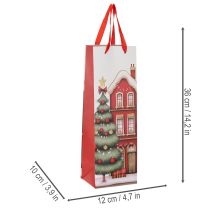 Artikel Gavepose flaske julehus og juletræ 36cm 2 stk