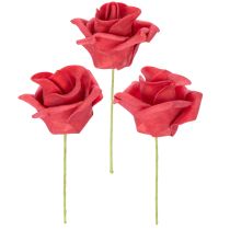 Artikel Kunstig rød roseblomst med stilk, 5 cm, 100 stk.