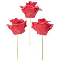 Artikel Kunstig rød roseblomst med stilk, 5 cm, 100 stk.