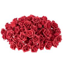 Artikel Kunstig rød roseblomst med stilk, 5 cm, 100 stk.