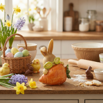 Artikel Dekorativ kanin med gulerod, påskehare-dekorationsfigurer, 6 cm, 3 stk.