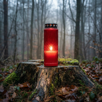 Artikel Gravlys låg motiv blomst rød sort 10 dage H27cm