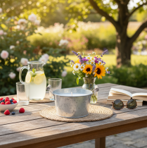 Artikel Stearinlys i zinkspand til stemningsfuld dekoration på terrasse og altan 15 cm