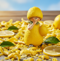 Artikel Citronbørnefigurer, sød borddekoration til sommer i vintagestil, stuer og balkon, 9 cm, 3 stk.