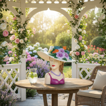 Artikel Blomstervase kvinde i hat med blomster plantepottedekoration til indendørs og udendørs brug 20 cm