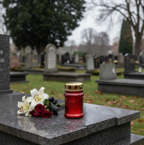 Artikel Vindtæt gravlys med dekoration for lang brændetid ved graven, 11 cm, 12 stk.