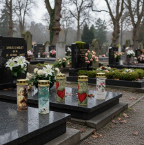 Artikel Gravlys med motiv, begravelsesdekoration, Ø6 cm H17 cm, 6 stk.