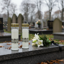 Artikel Gravlys roser hvidt sørgelys Ø7cm H23,5cm 100h 2stk