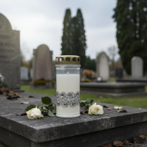 Artikel Gravlys hvide roser sølv sørgelys Ø7cm H18cm 77h