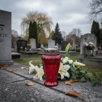 Artikel Gravlys røde dråber sørgelys Ø9cm H17cm 4 stk