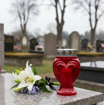 Artikel Gravlys rødt hjerte sorglys mindelys 9×8×15cm 24t 4 stk.