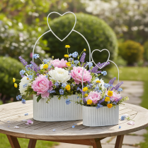 Artikel Dekorativ oval metalskål med hjerte, hvid, 20/16 cm, sæt med 2 stk.